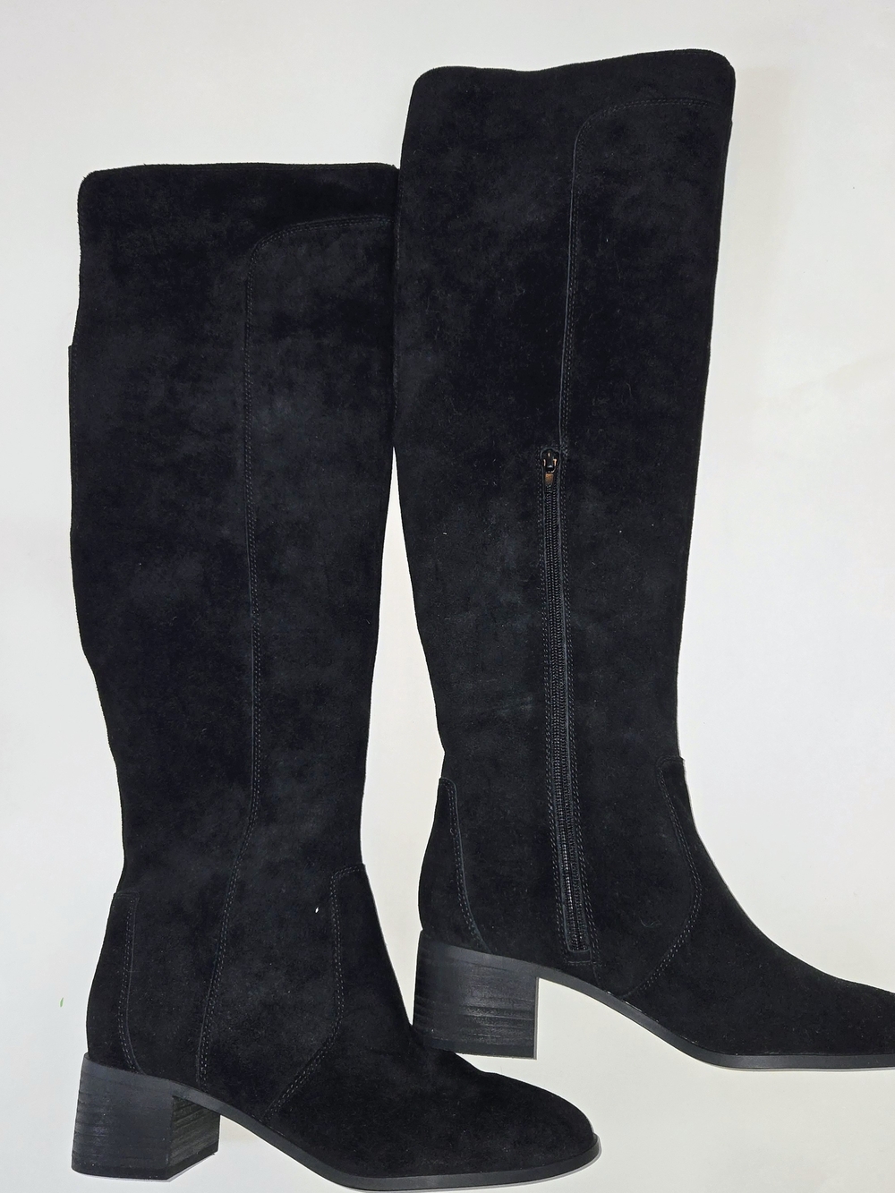 Corso Como Black Suede Over The Knee Boots Low Chunky Block Heel Side Zip Boot 9